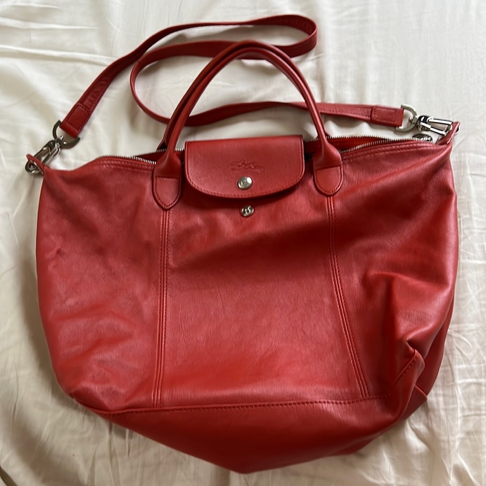 Longchamp Clay Red Leather Pliage Bag